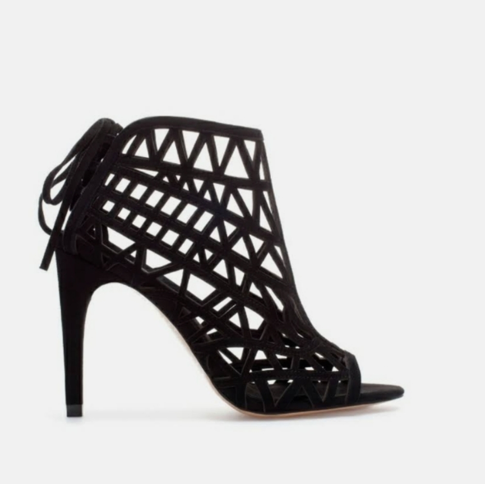 Zara Lazer Cut Peep Toe Booties 6